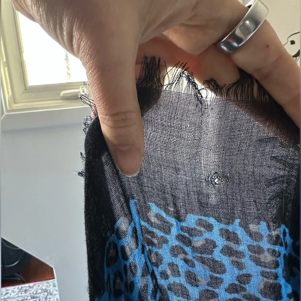 Zadig & Voltaire Delta Je M'en Fous Leopard Print Black & Blue Scarf Wrap XL